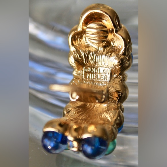 NOLAN MILLER EARRINGS CLIP ON GREEN BLUE VINTAGE 1980’s GOLD - Picture 8 of 8